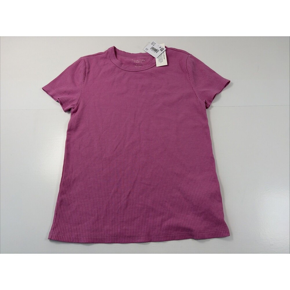 American Eagle Pink Ribbed Henley Top Short Sleeve Women's Size Small